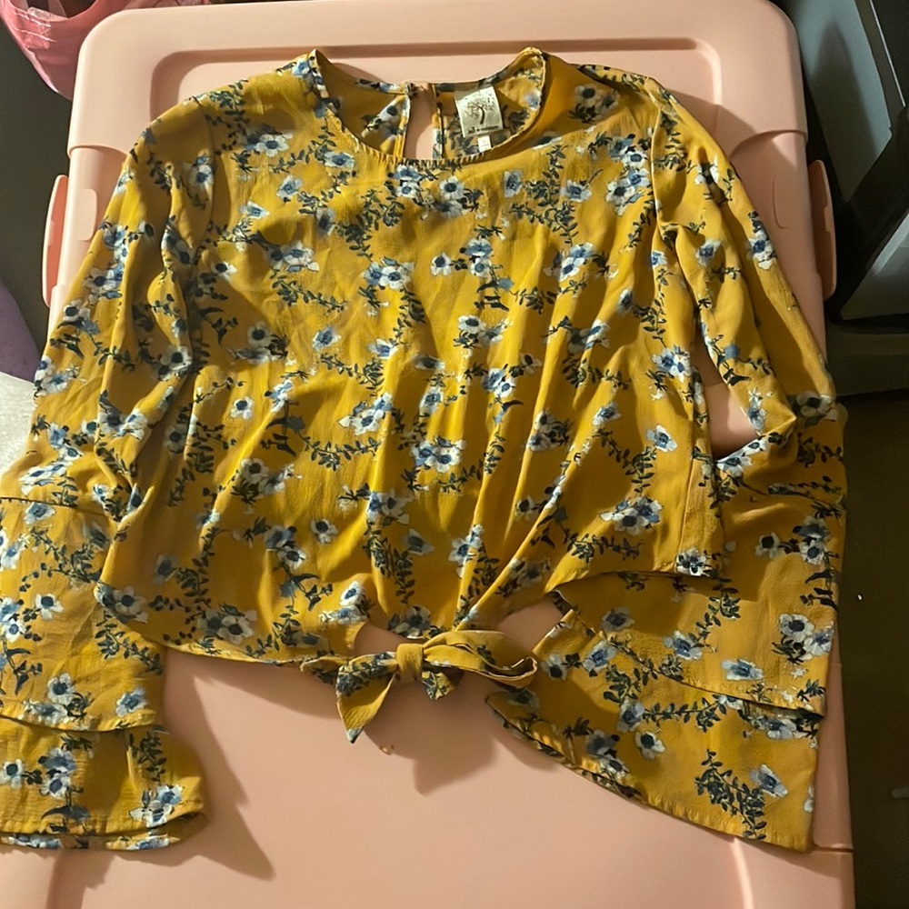 self esteem yellow floral print dress shirt